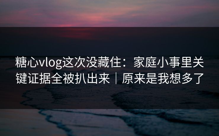 糖心vlog这次没藏住：家庭小事里关键证据全被扒出来｜原来是我想多了