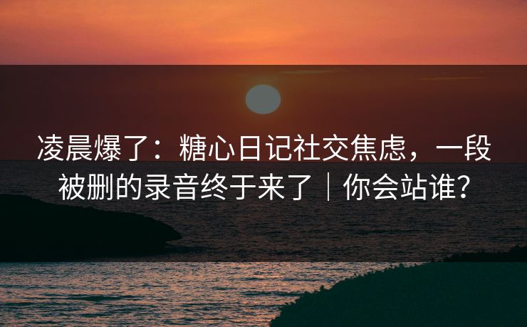凌晨爆了：糖心日记社交焦虑，一段被删的录音终于来了｜你会站谁？