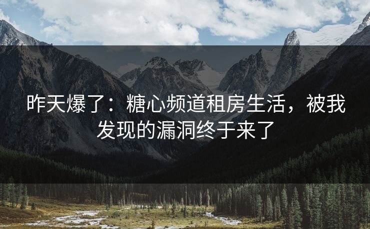 昨天爆了：糖心频道租房生活，被我发现的漏洞终于来了