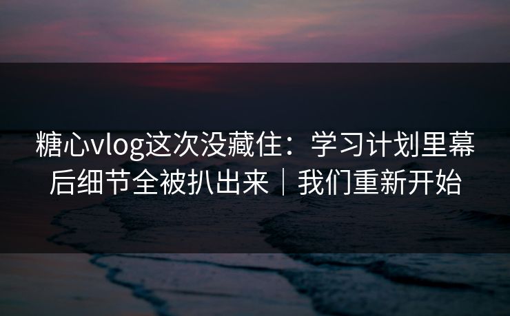 糖心vlog这次没藏住：学习计划里幕后细节全被扒出来｜我们重新开始