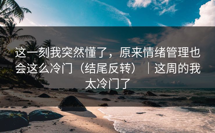 这一刻我突然懂了，原来情绪管理也会这么冷门（结尾反转）｜这周的我太冷门了