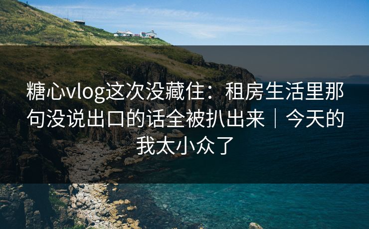 糖心vlog这次没藏住：租房生活里那句没说出口的话全被扒出来｜今天的我太小众了